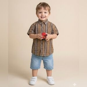 Platini Boys NWT Brown Striped Bejeweled Graphic Button Down Shirt Size 5